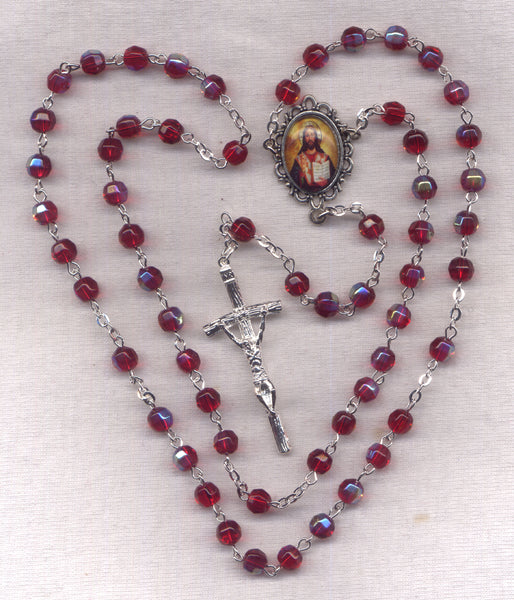 Jesus Pantocrateur Icon Rosary Ruby Red beads July GR69