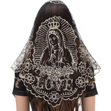 Our Lady of Guadalupe Chapel Veil beige on black Embroidered VE38