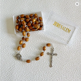Jerusalem Relic Oval Wood Rosary FanC15