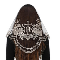 IHS Chapel Veil Antique Grey on Black Embroidered VE22