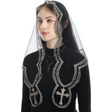 IHS Chapel Veil Antique Grey on Black Embroidered VE22