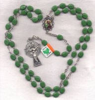 Irish Shamrock St Patrick rosary green oval glass silver IR01