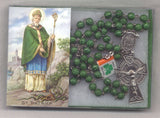 Irish Shamrock Our Lady of Knock rosary green round glass silver IR02