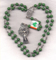 Irish Shamrock Our Lady of Knock rosary green round glass silver IR02