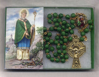 Irish Shamrock St Patrick rosary green round glass gold IR03