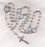 Our Lady of Guadalupe Mini Silver Roses Rosary with Glass Top Box JB05