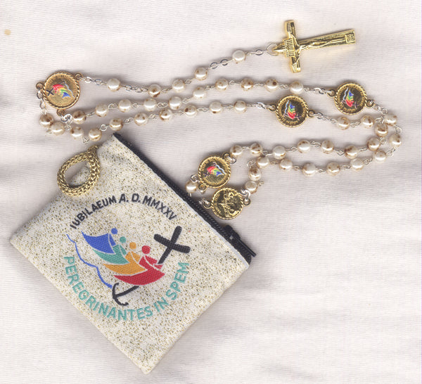 Jubilee 2025 Rosary Marble Glass Pearl with Logo Pouch JB04
