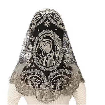 Mother of Sorrows Chapel Veil beige on black Embroidered VE37