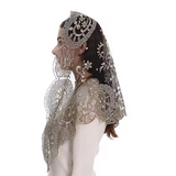 Our Lady of Guadalupe Chapel Veil beige on black Embroidered VE38