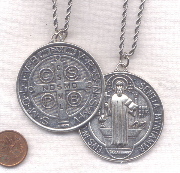 St Benedict Medal 2 inch size silver finish NCK20
