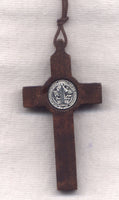 St Benedict Medal Wood Crucifix Cord Necklace NCK22