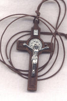 St Benedict Medal Wood Crucifix Cord Necklace NCK22