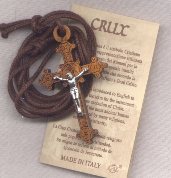 Ornate Olive Wood Crucifix Necklace NCK78