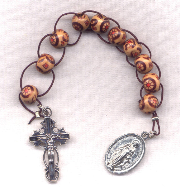 One Decade Pull Rosary Stripey Wood Beads Brigittine or Dominican PL10