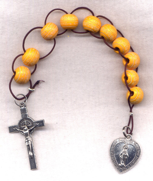 One Decade Pull Rosary Orange Carved Wood Beads Brigittine or Dominican PL24