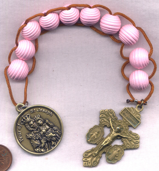 Ribbed Wood Bead Rosy Pink Pull Rosary Brigittine or Dominican PL30