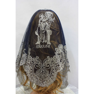 Ave Maria Chapel Veil Antique Grey and Navy Embroidered VE29