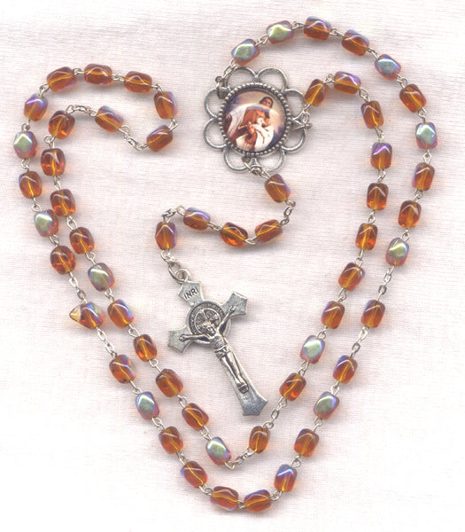Jesus the Good Shepherd St Benedict Medal Crucifix glass bead rosary V06