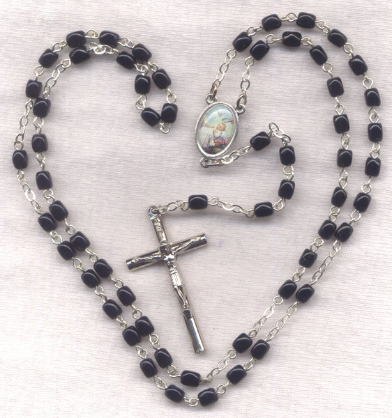 Sacrament of Baptism black glass bead rosary V09