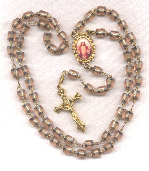 Sacred Heart of Jesus Vintage Style Trading Glass Bead Rosary V27