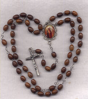 Jesus the Good Shepherd oval wood bead rosary GR34