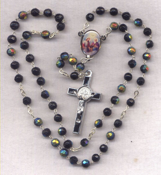 Most Holy Trinity St Benedict Medal Crucifix black glass beads rosary V38