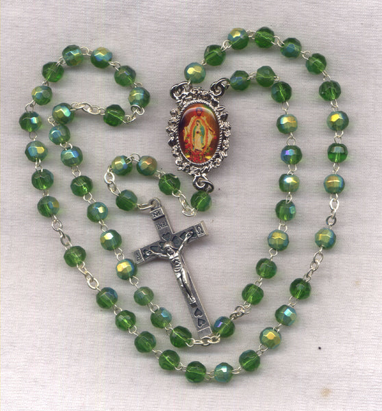 St Juan Diego Guadalupe Rosary Emerald Green beads GR55 May
