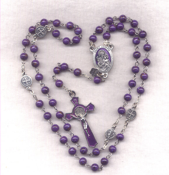 St Joseph Patron Saint Rosary St Benedict Medal purple V52H