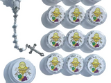 First Communion White Wood Rosary with box FanC-20