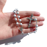 First Communion White Wood Rosary with box FanC-20