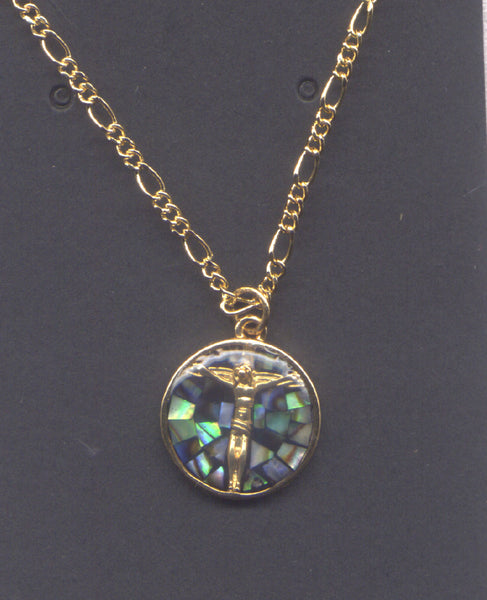 Gold Plated Abalone Inlay Crucifix Chain necklace NCK57