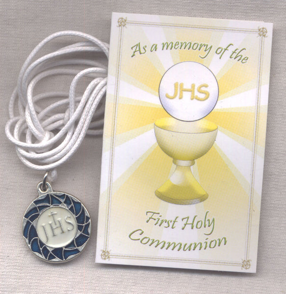 1st Communion Enamel Pendant with Souvenir Card