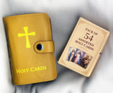 54 Assorted Holy Cards plus leatherette card pouch