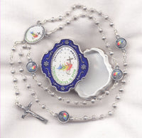 Jubilee 2025 Rosary Silver Roses with Blue Enamel Logo Box JB08