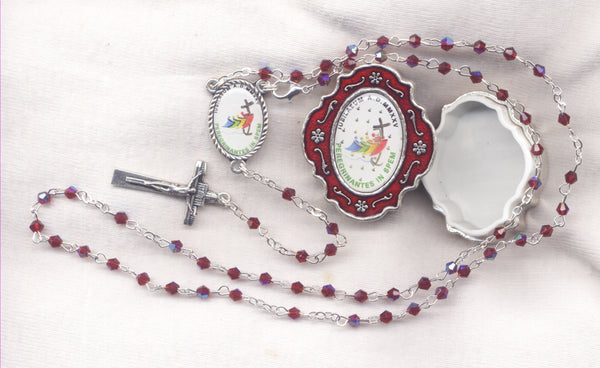 Jubilee 2025 Rosary Faceted Ruby Crystal with Red Enamel Logo Box JB07