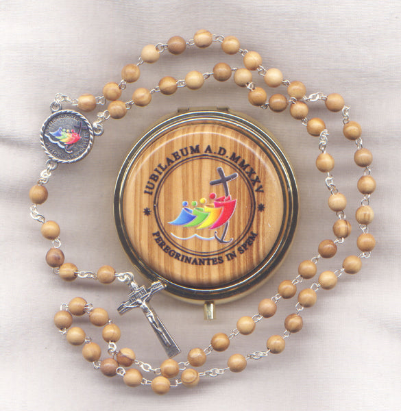 Jubilee 2025 Rosary Olive Wood with Olive Wood Logo Box JB06