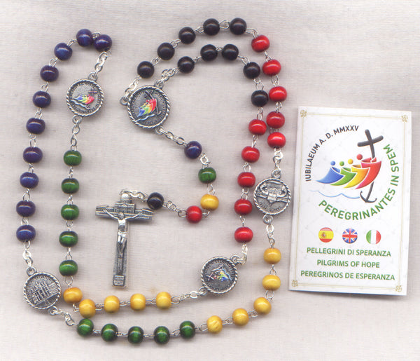 Jubilee 2025 Rosary Wood Beads on metal JB03