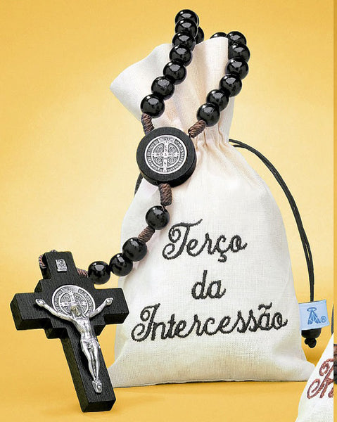 St Benedict Medal Black Wood Cord Rosary  CD14