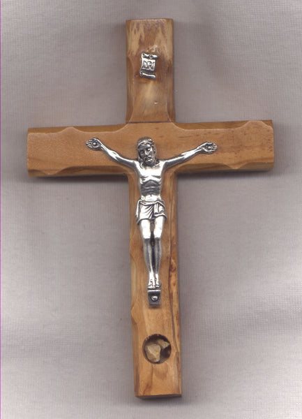 Olive Wood 4 .75 inch Wall Crucifix from the Holy Land with Stones from Gethsemane