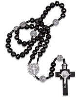 St Benedict Medal Black Wood Cord Rosary  CD06
