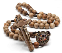 3 Archangels Brown Wood Bead Cord Rosary  CD21