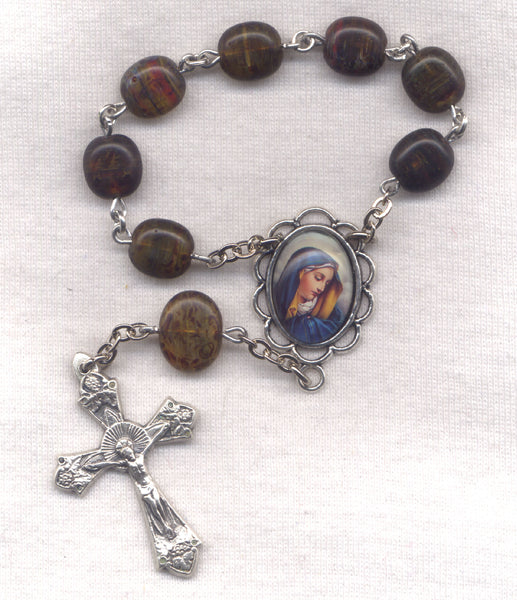 7 Sorrows One Decade Pocket Rosary Servite Rosary picasso glass 7S07