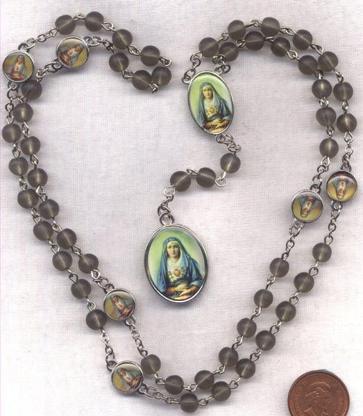 7 Sorrows Servite Rosary Our Lady of Seven Sorrows frosted grey beads 7S09