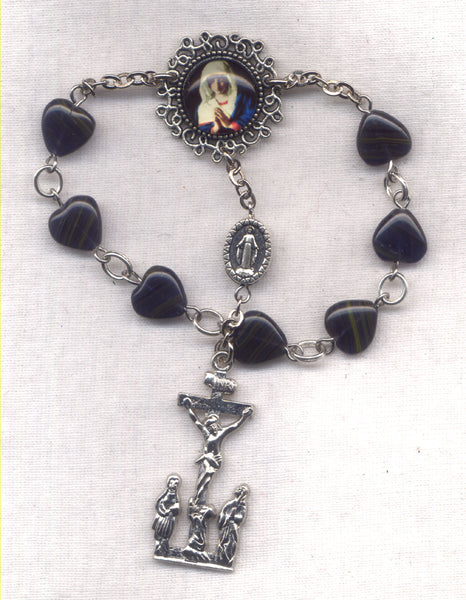 7 Sorrows One Decade Pocket Rosary Servite glass hearts 7S16