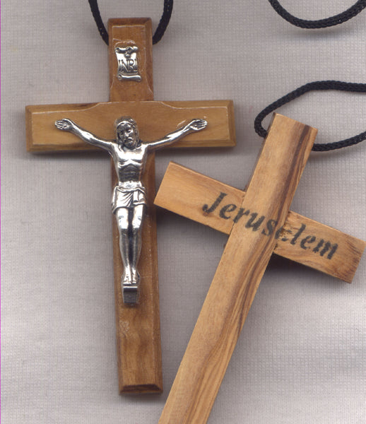 Olive Wood 3 inch Crucifix on Cord from the Holy Land