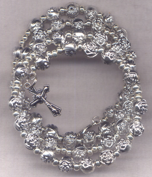 Silver Rosebud spring wire rosary bracelet BR008