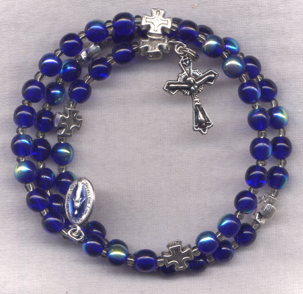 Cobalt Blue AB spring wire rosary bracelet BR010