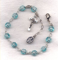Aqua Blue Silver Rosebud One Decade Rosary Bracelet BR012