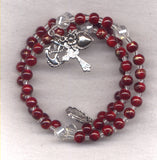 Faith Hope Charity Crimson and Crystal spring wire rosary bracelet BR013