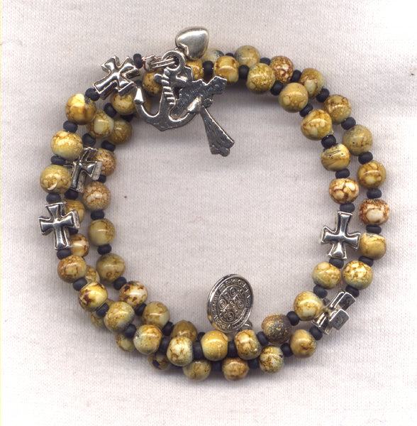 Faith Hope Charity Art Glass spring wire rosary bracelet BR017